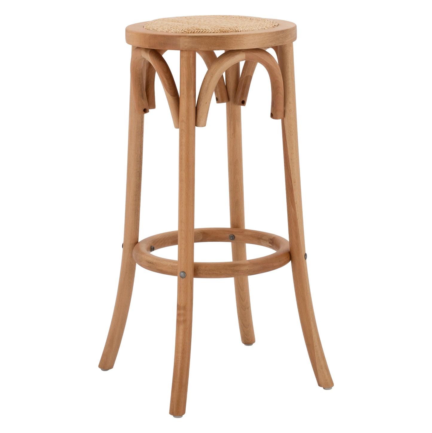 Wooden Stool From Beech Wood In Natural Color With Mat Φ36x72Ηcm-- Hm8751.01