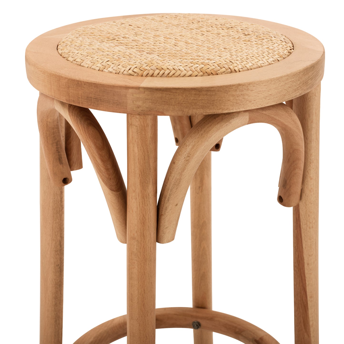 Wooden Stool From Beech Wood In Natural Color With Mat Φ36x72Ηcm-- Hm8751.01