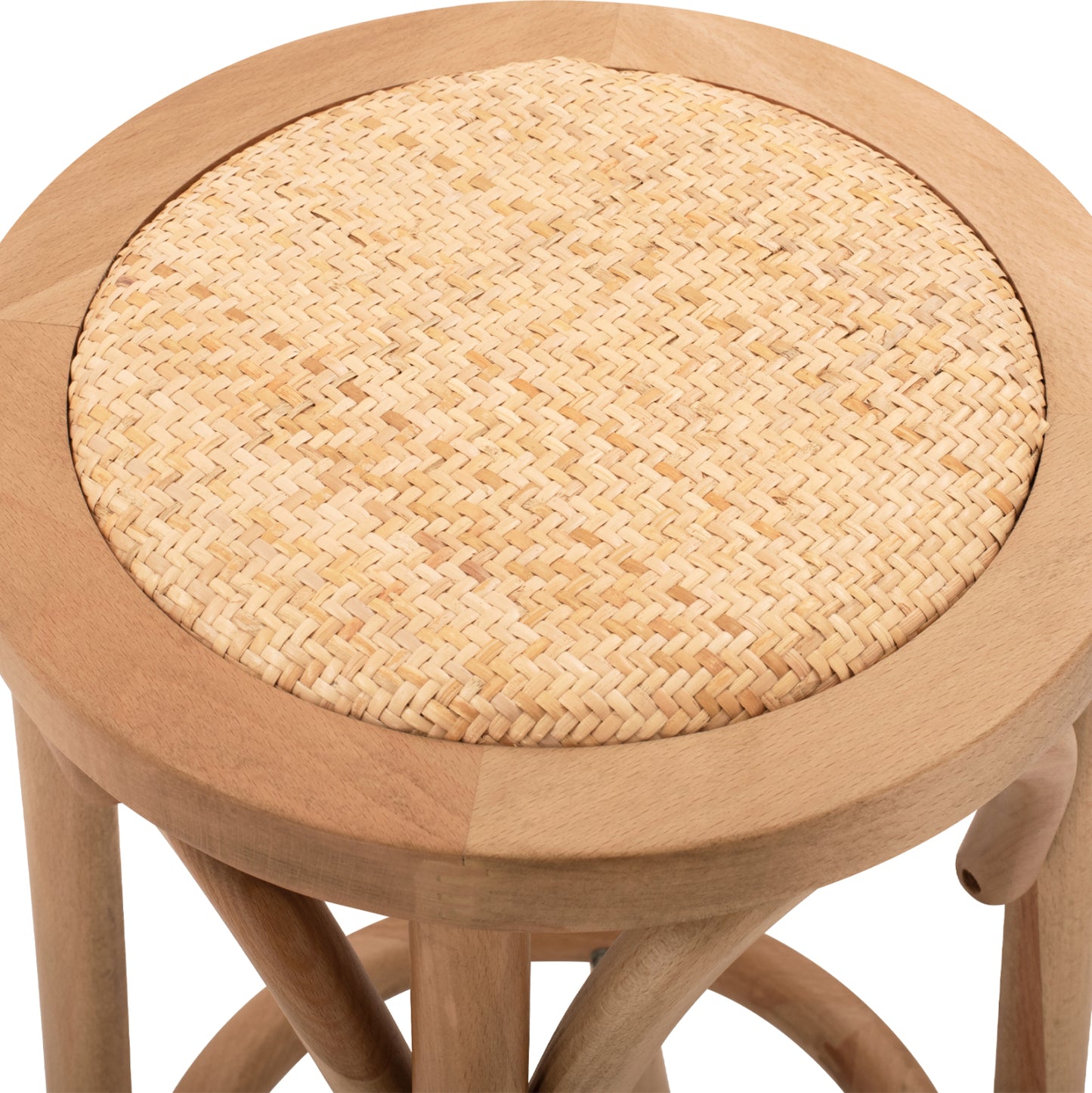 Wooden Stool From Beech Wood In Natural Color With Mat Φ36x72Ηcm-- Hm8751.01