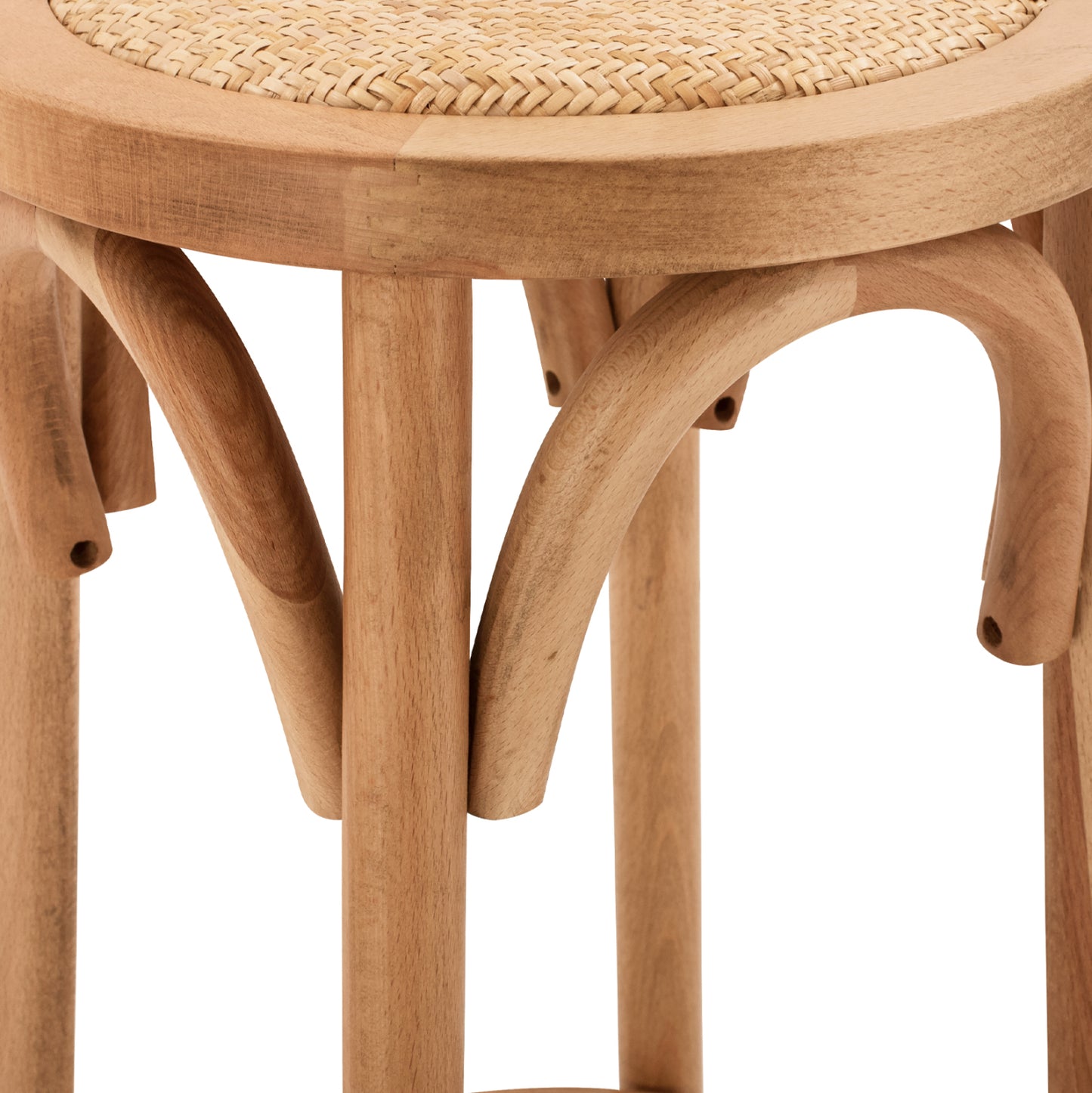 Wooden Stool From Beech Wood In Natural Color With Mat Φ36x72Ηcm-- Hm8751.01