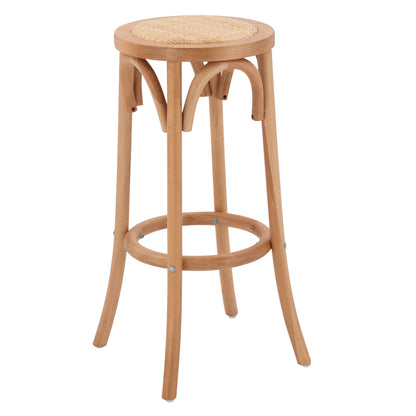 Wooden Stool From Beech Wood In Natural Color With Mat Φ36x72Ηcm-- Hm8751.01