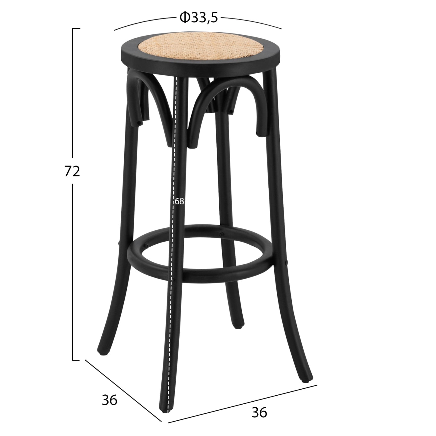Wooden Stool From Beech Wood Black Wuth Mat 36'x70xm Hm8751.02