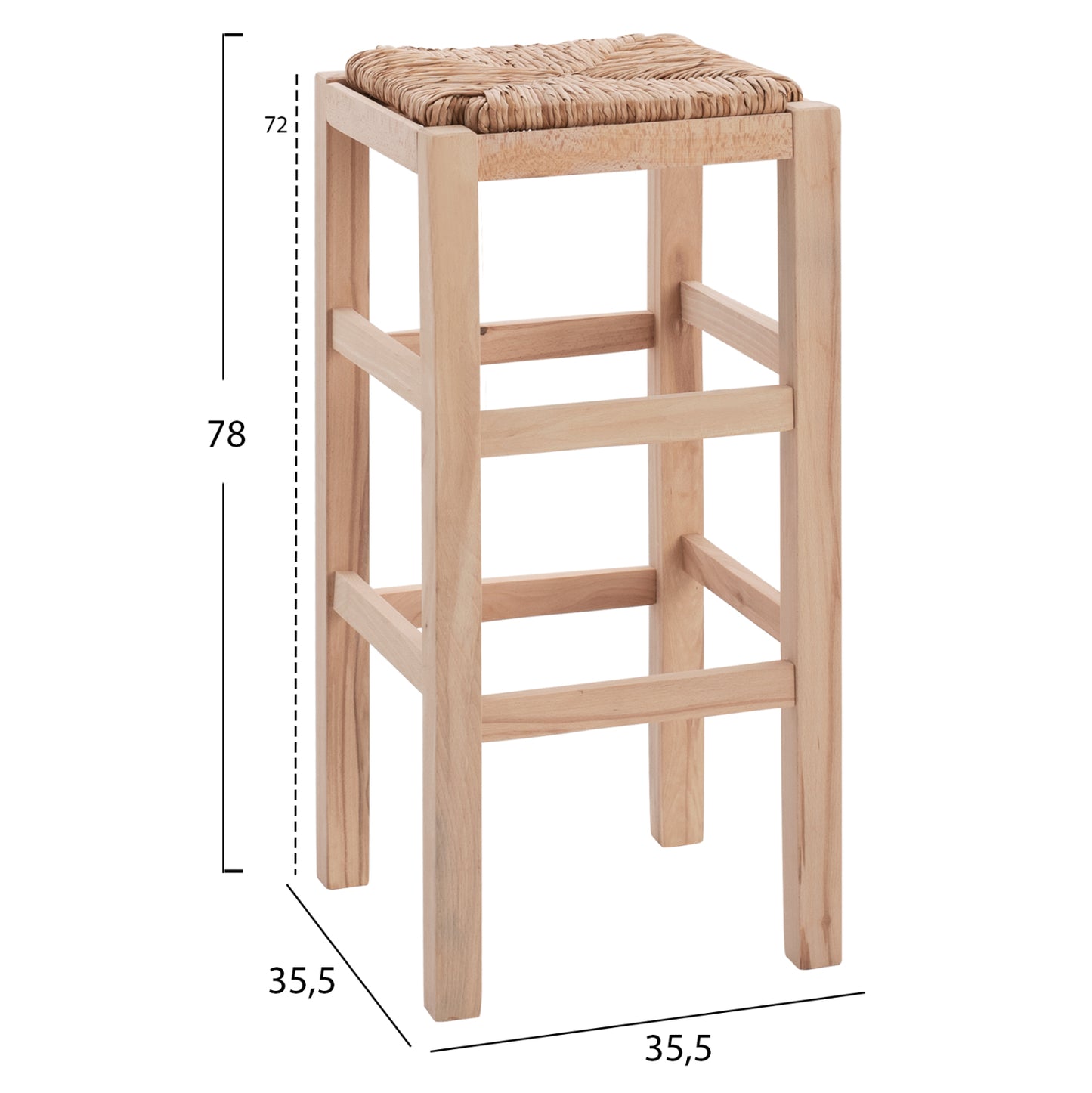 Wooden Stool Withour Back With Straw Hm10378.02