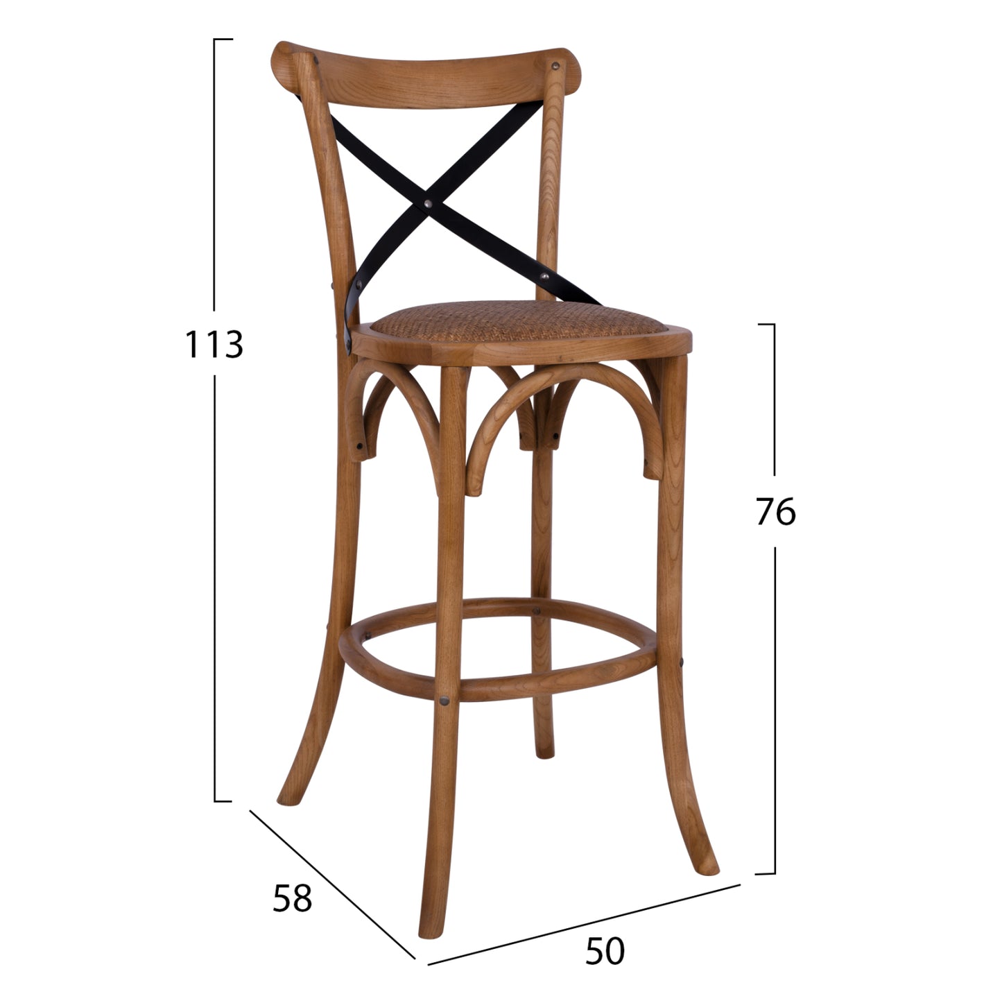 Bar Stool Wooden Forenza Hm8304 Metallic With Crossed Back 50x58x113 Cm