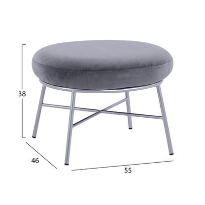 Stool With Footrest Trudi Hm8640.01 Grey Velvet With Silver Base 55x46x38m