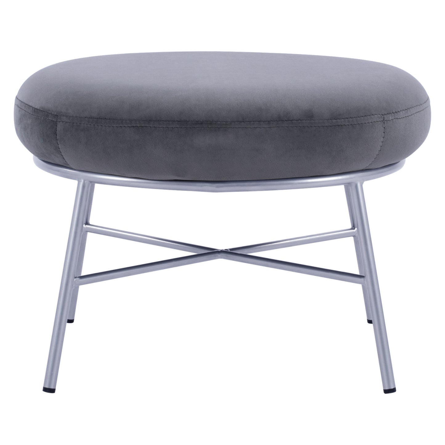 Stool With Footrest Trudi Hm8640.01 Grey Velvet With Silver Base 55x46x38m