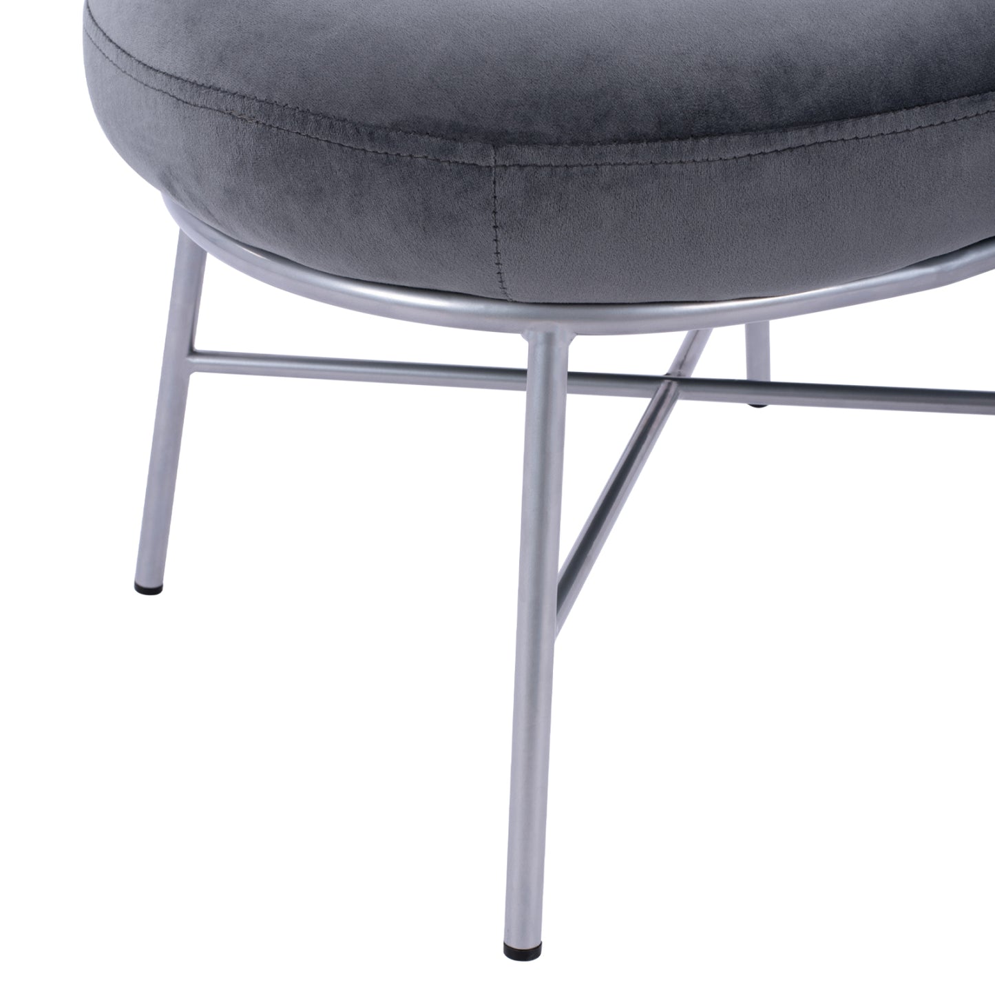 Stool With Footrest Trudi Hm8640.01 Grey Velvet With Silver Base 55x46x38m