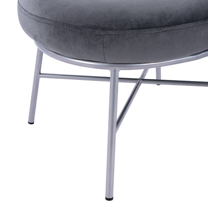 Stool With Footrest Trudi Hm8640.01 Grey Velvet With Silver Base 55x46x38m