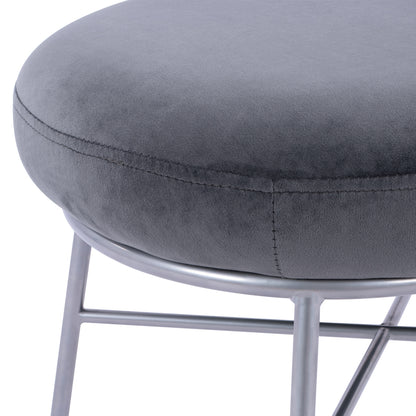 Stool With Footrest Trudi Hm8640.01 Grey Velvet With Silver Base 55x46x38m