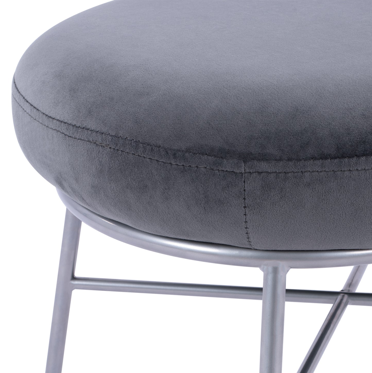 Stool With Footrest Trudi Hm8640.01 Grey Velvet With Silver Base 55x46x38m