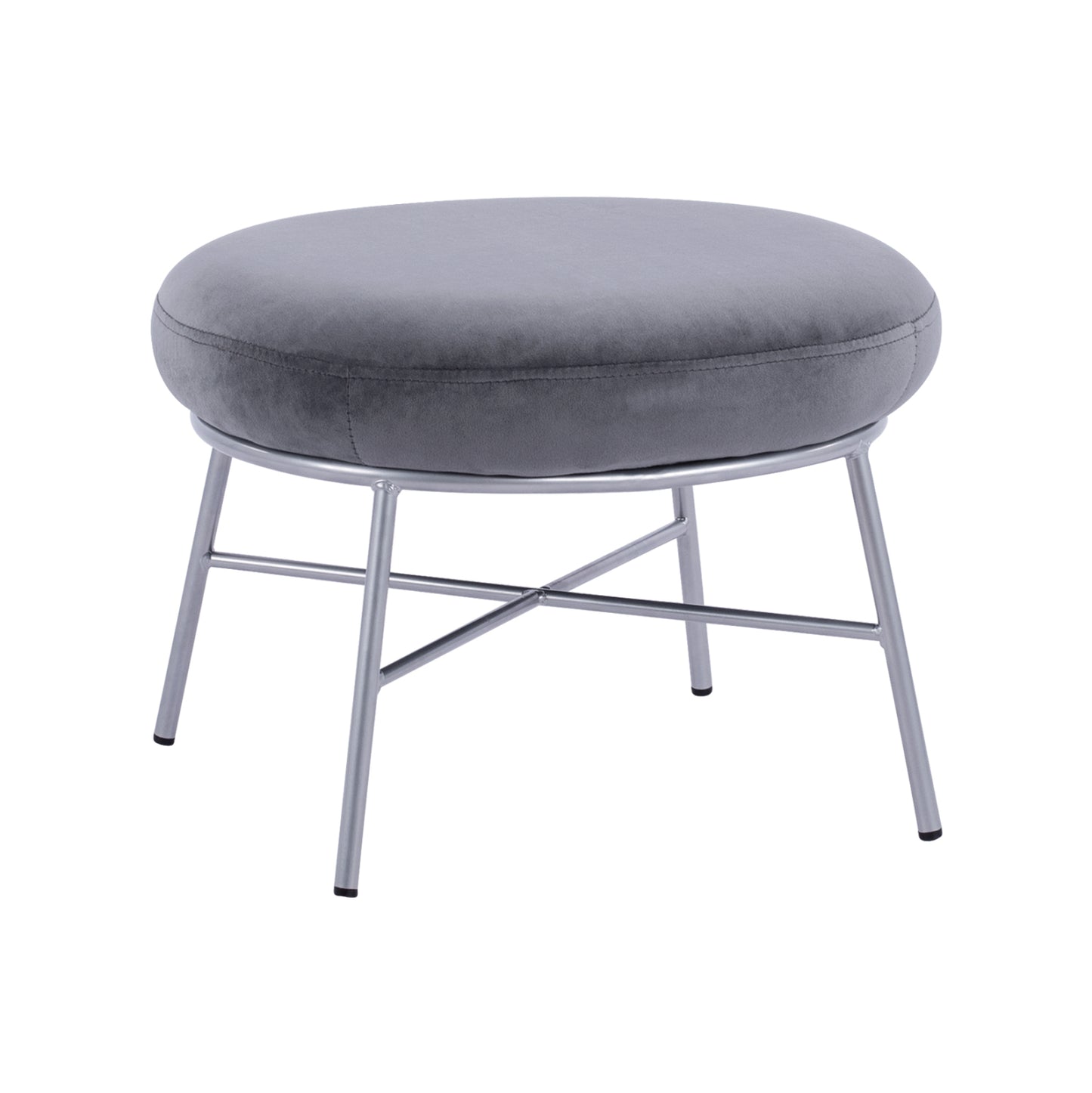 Stool With Footrest Trudi Hm8640.01 Grey Velvet With Silver Base 55x46x38m