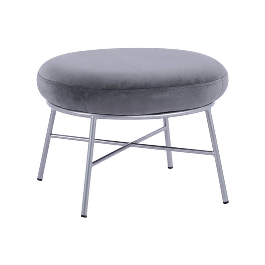 Stool With Footrest Trudi Hm8640.01 Grey Velvet With Silver Base 55x46x38m