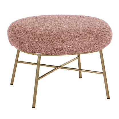 Stool Footrest Trudi Hm8640.22 Dusty Pink Boucle Fabric And Gold Metal Base 56x47x40hcm.