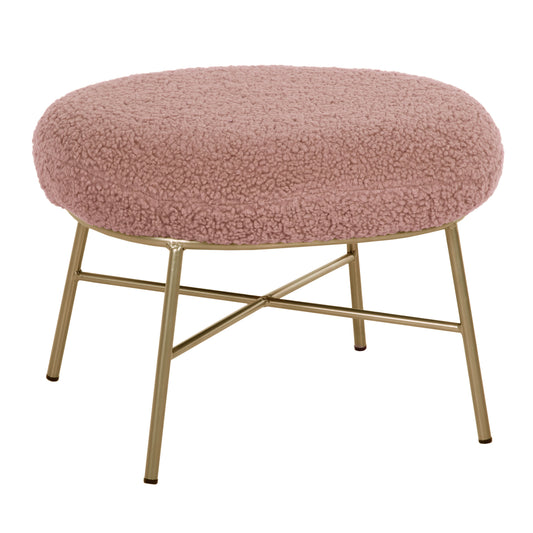 Stool Footrest Trudi Hm8640.22 Dusty Pink Boucle Fabric And Gold Metal Base 56x47x40hcm.