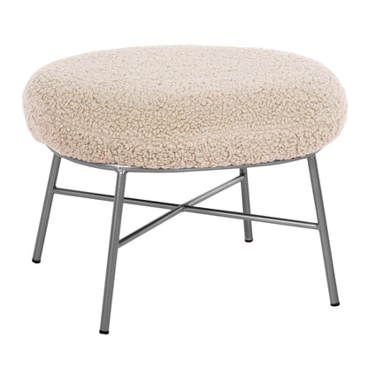 Stool Footrest Trudi Hm8640.23 White Boucle Fabric And Silver Metal Base 56x47x40hcm.
