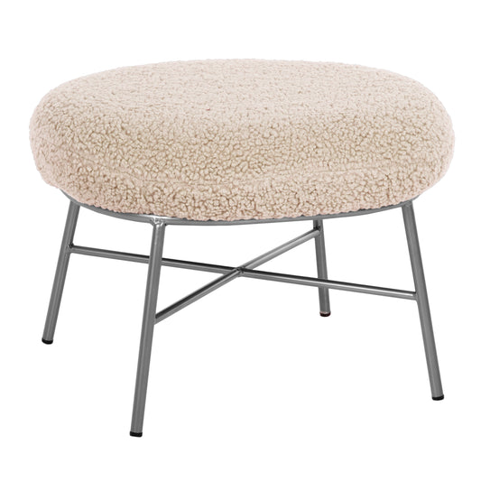 Stool Footrest Trudi Hm8640.23 White Boucle Fabric And Silver Metal Base 56x47x40hcm.