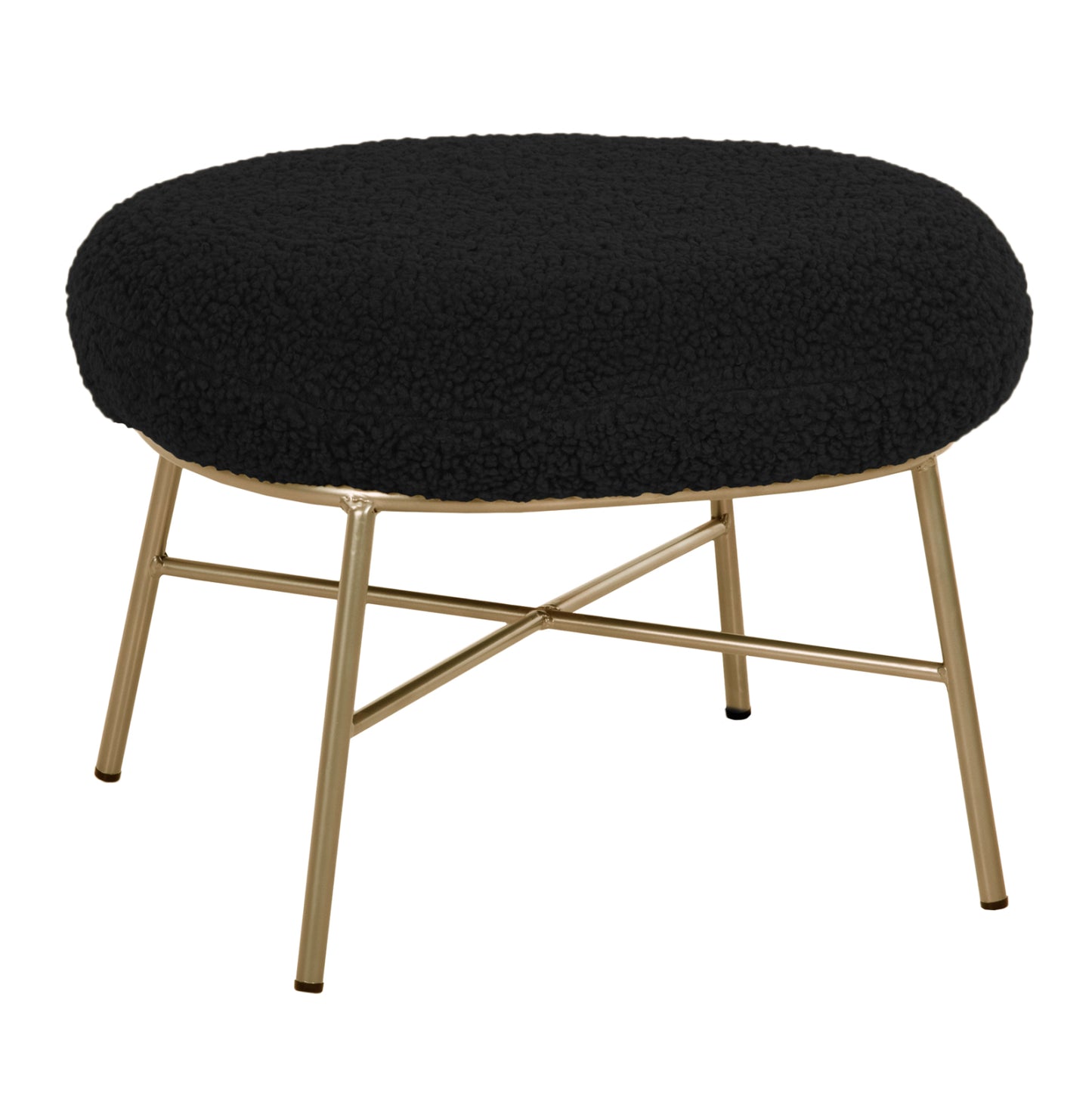 Stool Footrest Trudi Hm8640.24 Black Boucle Fabric And Gold Metal Base 56x47x40hcm.