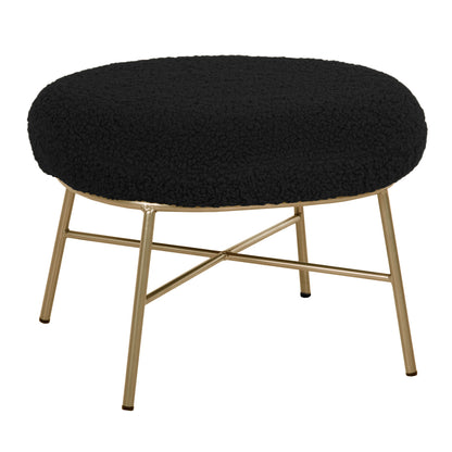 Stool Footrest Trudi Hm8640.24 Black Boucle Fabric And Gold Metal Base 56x47x40hcm.