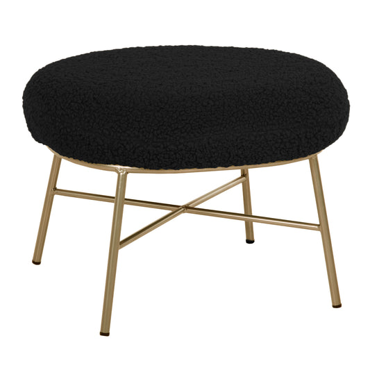 Stool Footrest Trudi Hm8640.24 Black Boucle Fabric And Gold Metal Base 56x47x40hcm.