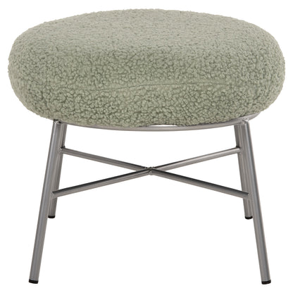 Stool Footrest Trudi Hm8640.27 Pistachio Green Boucle Fabric And Silver Metal Base 56x47x40hcm.