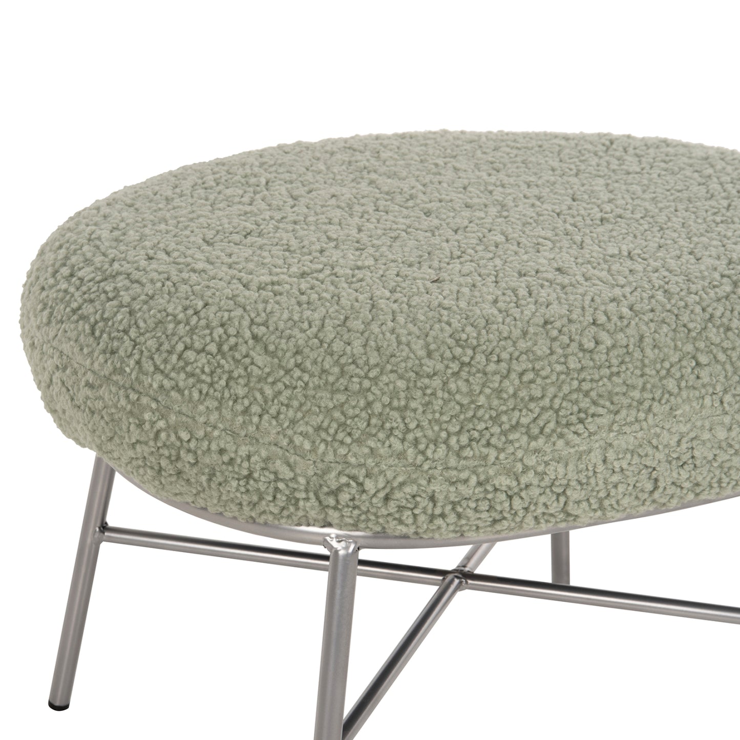 Stool Footrest Trudi Hm8640.27 Pistachio Green Boucle Fabric And Silver Metal Base 56x47x40hcm.