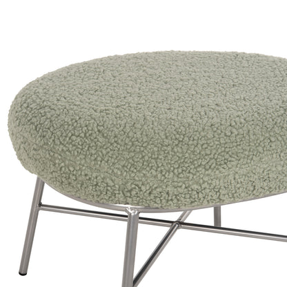 Stool Footrest Trudi Hm8640.27 Pistachio Green Boucle Fabric And Silver Metal Base 56x47x40hcm.