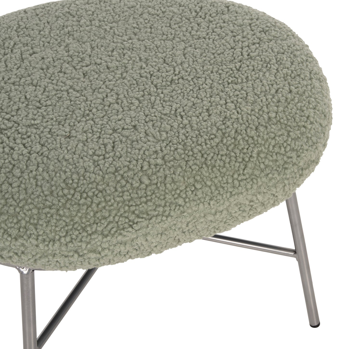 Stool Footrest Trudi Hm8640.27 Pistachio Green Boucle Fabric And Silver Metal Base 56x47x40hcm.