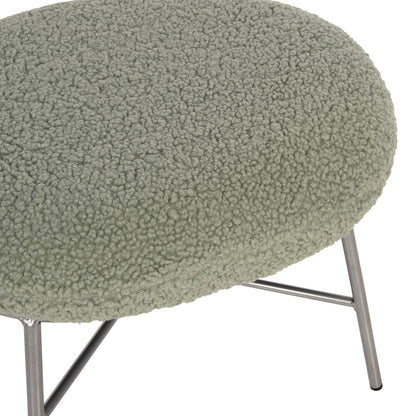 Stool Footrest Trudi Hm8640.27 Pistachio Green Boucle Fabric And Silver Metal Base 56x47x40hcm.