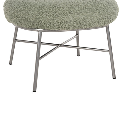 Stool Footrest Trudi Hm8640.27 Pistachio Green Boucle Fabric And Silver Metal Base 56x47x40hcm.