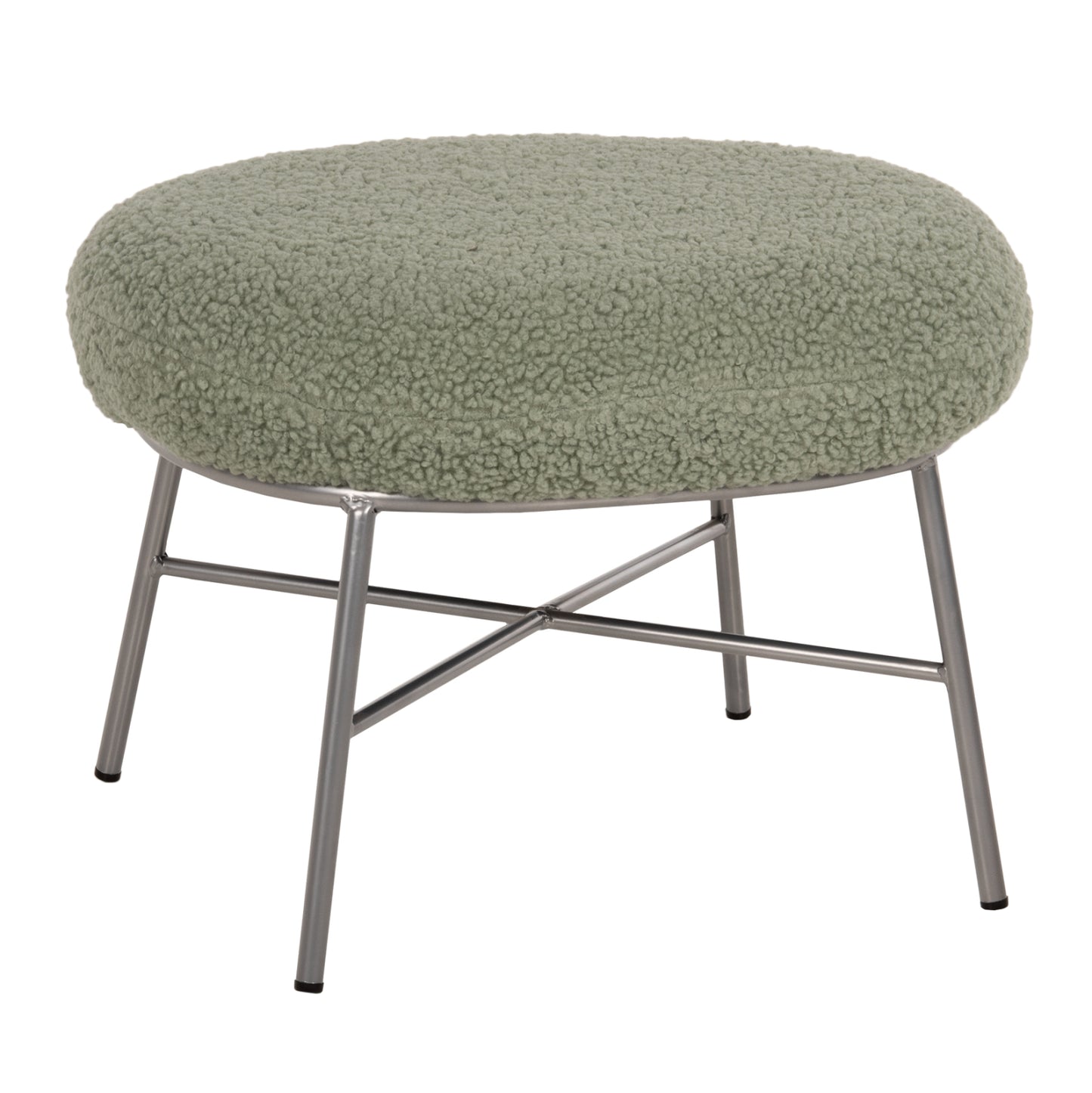 Stool Footrest Trudi Hm8640.27 Pistachio Green Boucle Fabric And Silver Metal Base 56x47x40hcm.