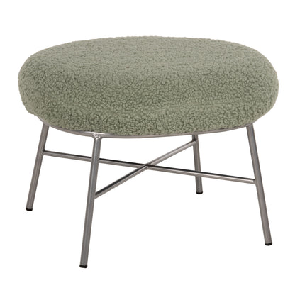 Stool Footrest Trudi Hm8640.27 Pistachio Green Boucle Fabric And Silver Metal Base 56x47x40hcm.
