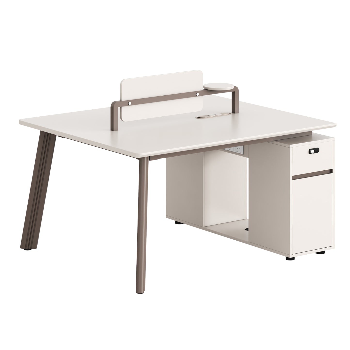 2-seat Workstation Desk Newline Hm18276 Melamine In Cream White--aluminum Legs 140x120x75hcm.
