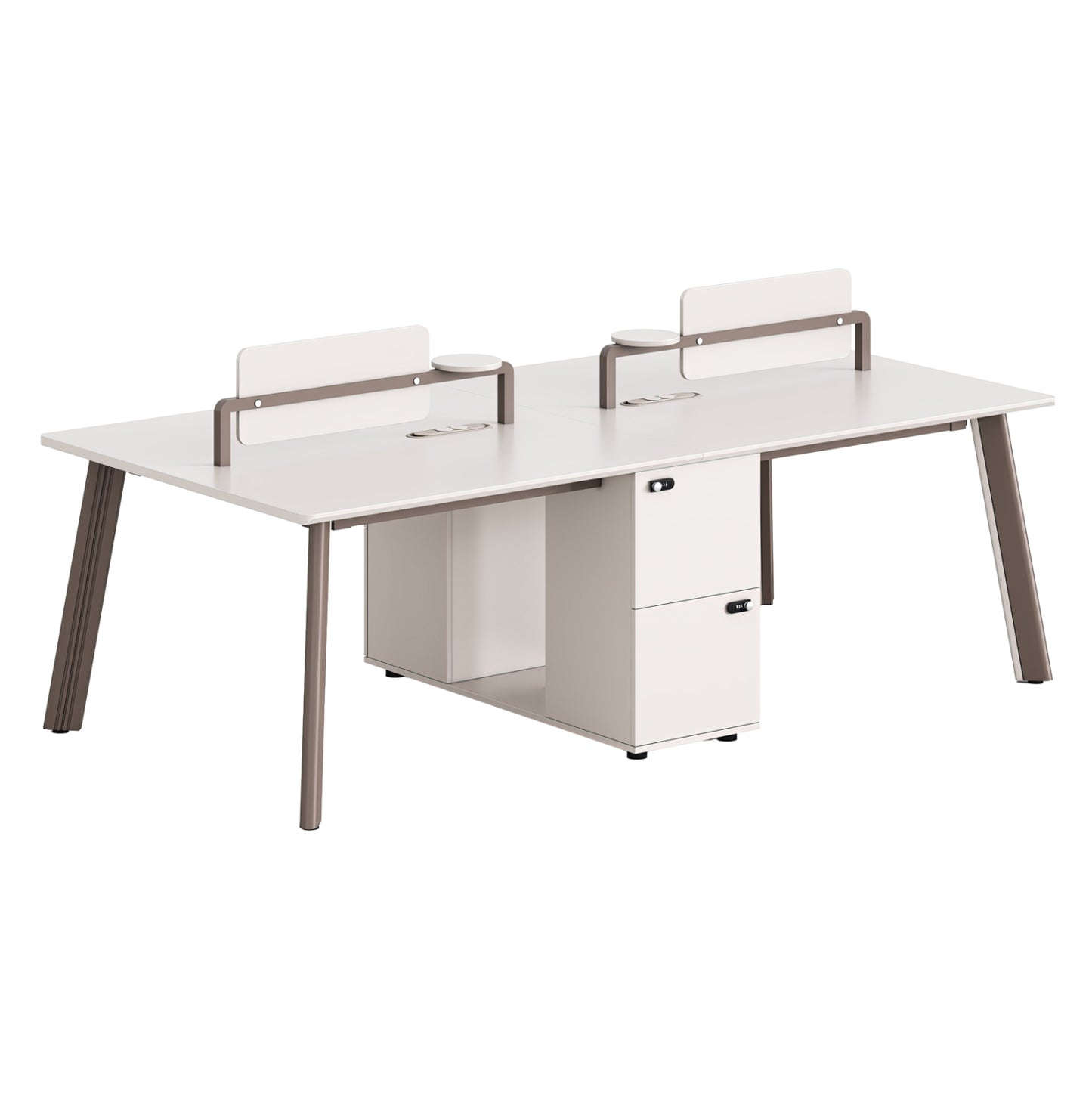 4-seat Workstation Desk Newline Hm18277 Melamine In Cream White--aluminum Legs 240x120x75hcm.