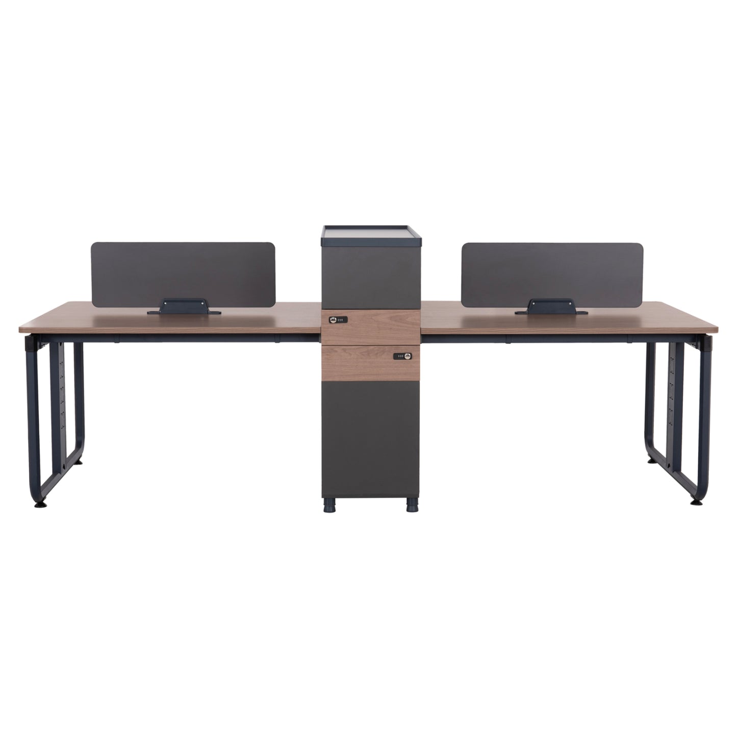 Workstation 4-seater Mavix Hm2158 Melamine-metal In Grey/walnut 280x123x110hcm.