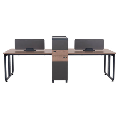 Workstation 4-seater Mavix Hm2158 Melamine-metal In Grey/walnut 280x123x110hcm.