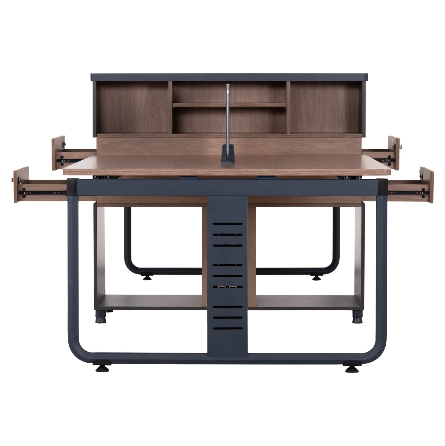 Workstation 4-seater Mavix Hm2158 Melamine-metal In Grey/walnut 280x123x110hcm.
