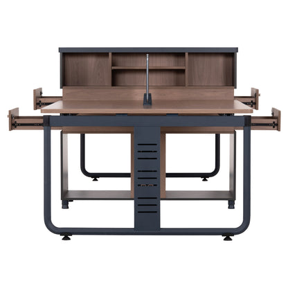 Workstation 4-seater Mavix Hm2158 Melamine-metal In Grey/walnut 280x123x110hcm.