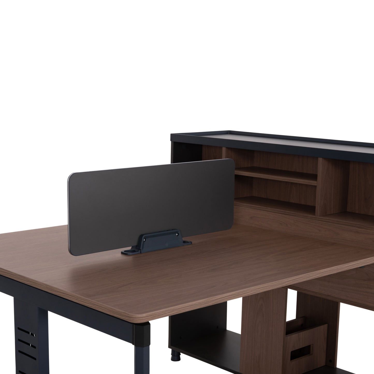 Workstation 4-seater Mavix Hm2158 Melamine-metal In Grey/walnut 280x123x110hcm.