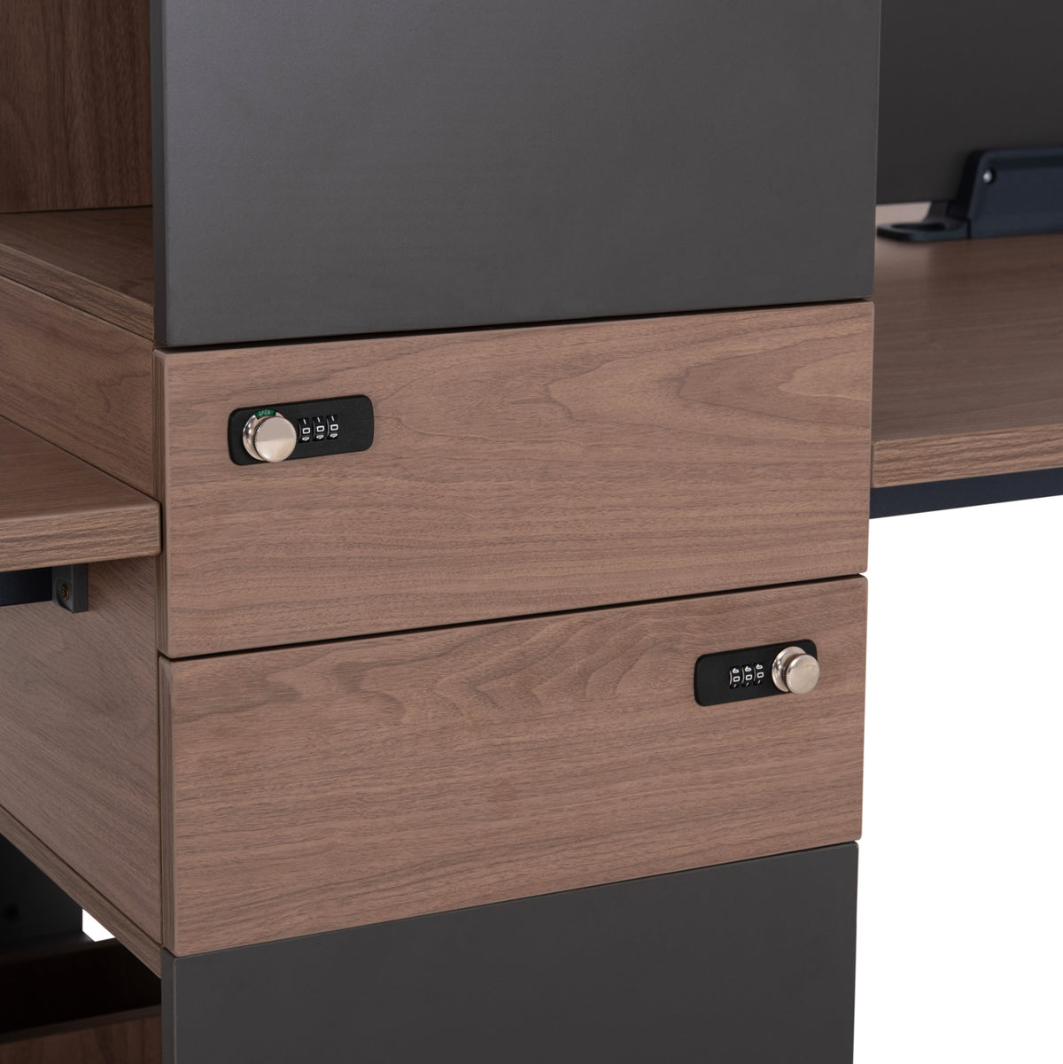 Workstation 4-seater Mavix Hm2158 Melamine-metal In Grey/walnut 280x123x110hcm.