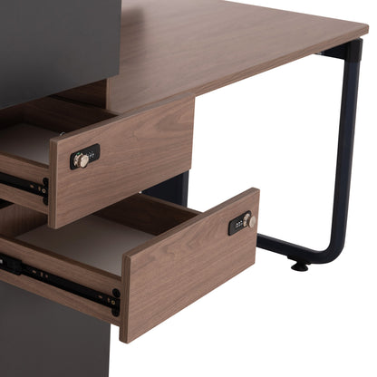 Workstation 4-seater Mavix Hm2158 Melamine-metal In Grey/walnut 280x123x110hcm.