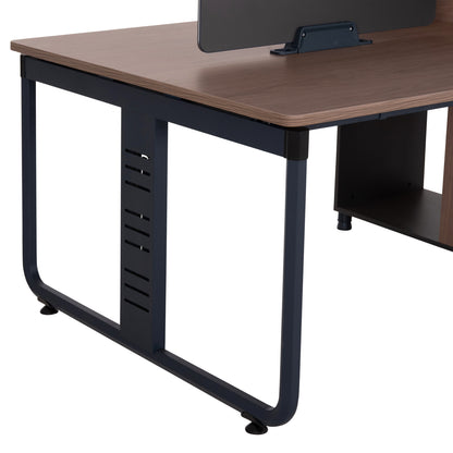 Workstation 4-seater Mavix Hm2158 Melamine-metal In Grey/walnut 280x123x110hcm.