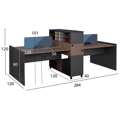 Office Workstation Double Walnut And Grey With Partition & Cabinets 284x120x120 Hm2102