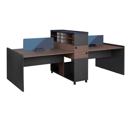 Office Workstation Double Walnut And Grey With Partition & Cabinets 284x120x120 Hm2102