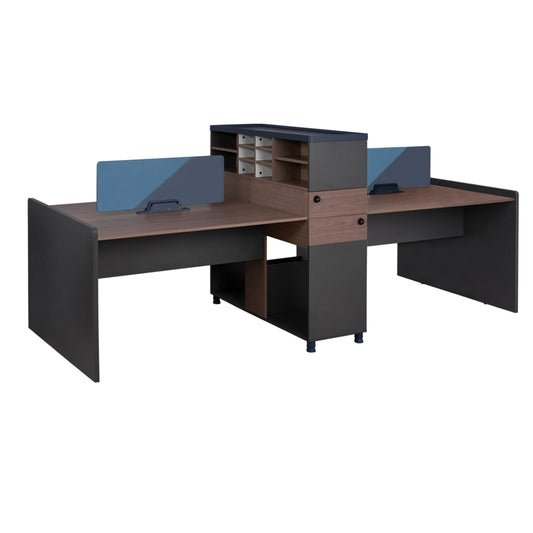 Office Workstation Double Walnut And Grey With Partition & Cabinets 284x120x120 Hm2102