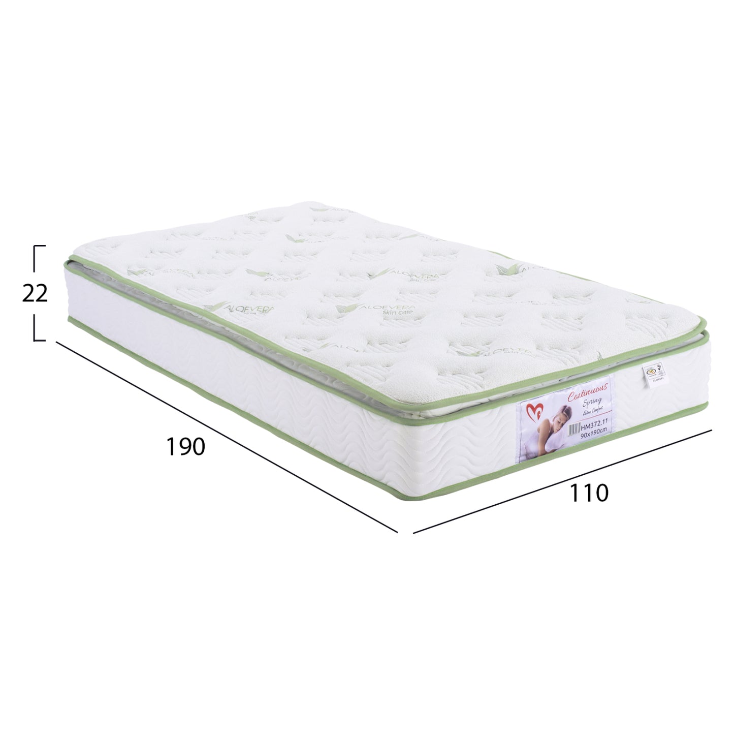 Mattress Continuous Spring With Mattress Pad Aloe Vera 110x90 Hm372.12 Single Sided