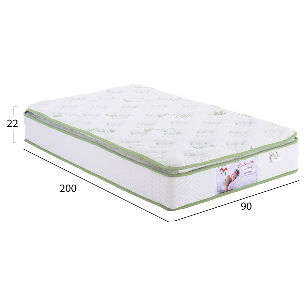 Mattress Continuous Spring With Mattress Pad Aloe Vera 90x200 Hm372.20 Single Side