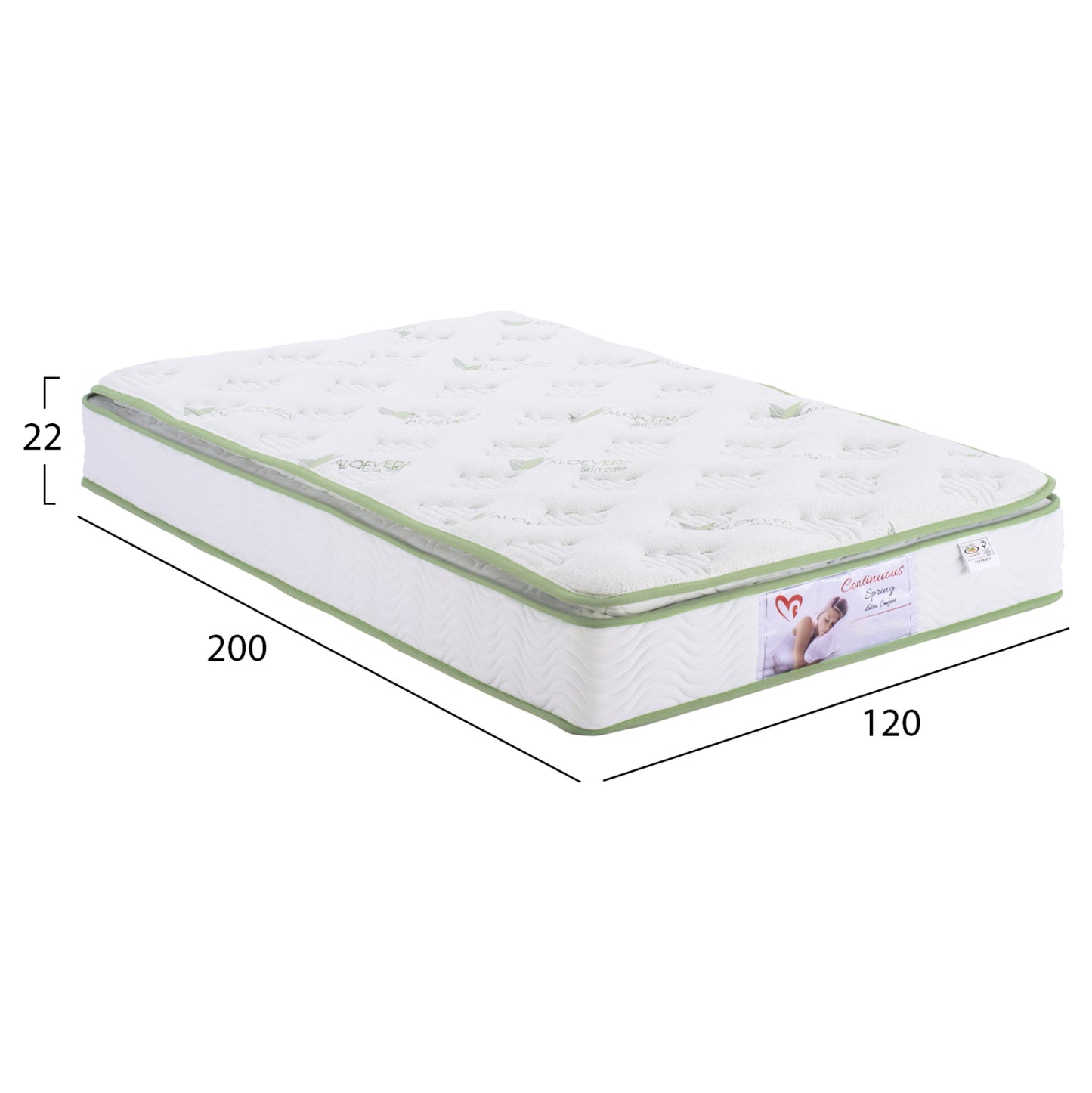 Mattress Continuous Spring With Mattress Pad Aloe Vera 120x200 Hm372.18 Single Side