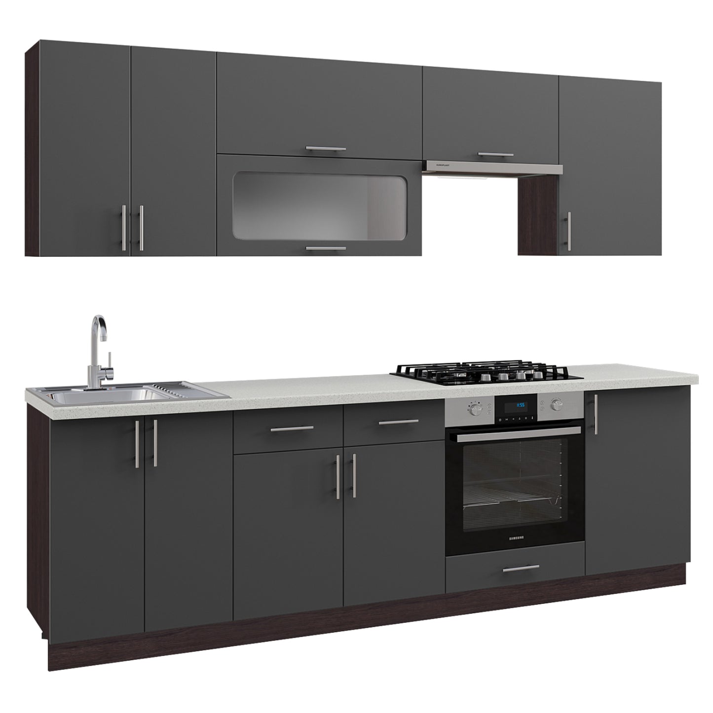 Kitchen Combo Mdf Dark Grey-hpl Top Beige Marble 250x47x84,8hcm.hm2471.01