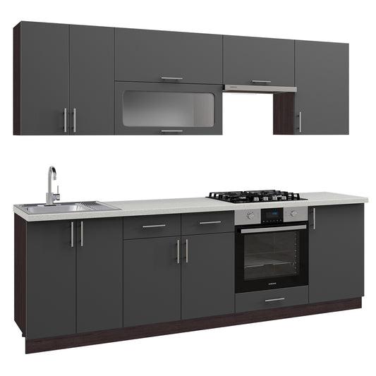 Kitchen Combo Mdf Dark Grey-hpl Top Beige Marble 250x47x84,8hcm.hm2471.01