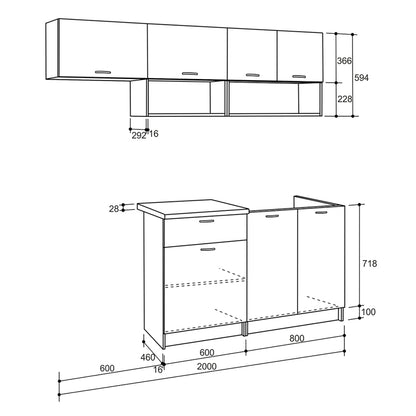 Kitchen Composition Rodney Hm2440.10 Grey Melamine With White Countertop 200x46-29,2cm.